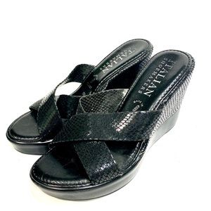 Black platform sandal.